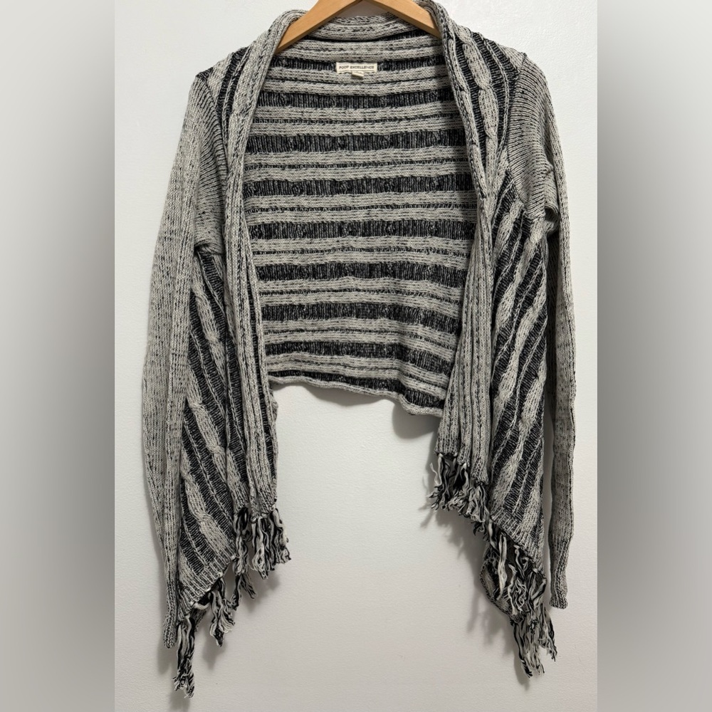 Poof Excellence Black and White Striped Cardigan Shawl